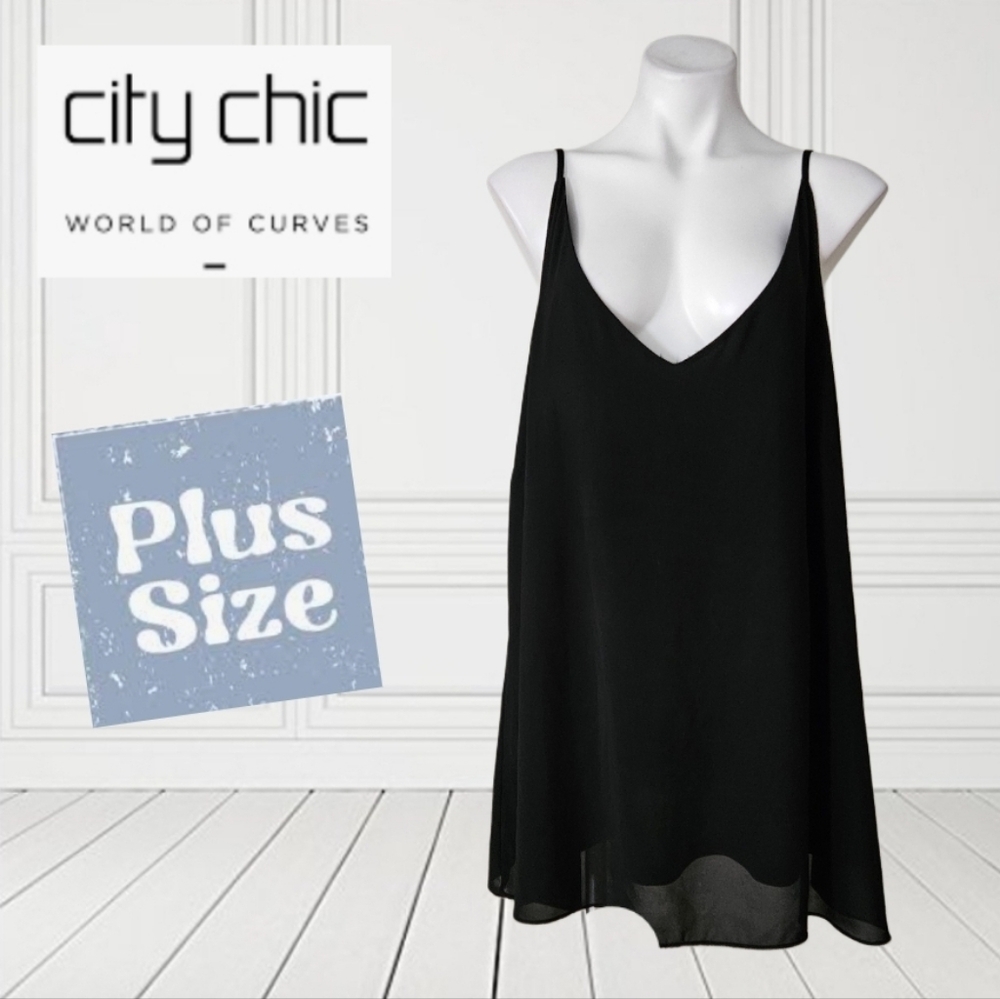 City Chic Black V-Neck Slip Like Top